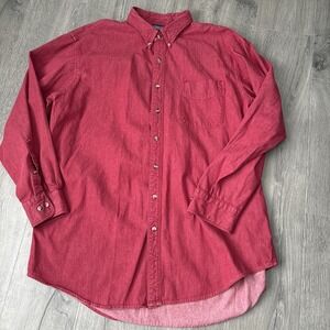 Lands End Mens Shirt 2XL 18- 18.5 Tall Long Sleeve Pocket Red 100% Cotton button